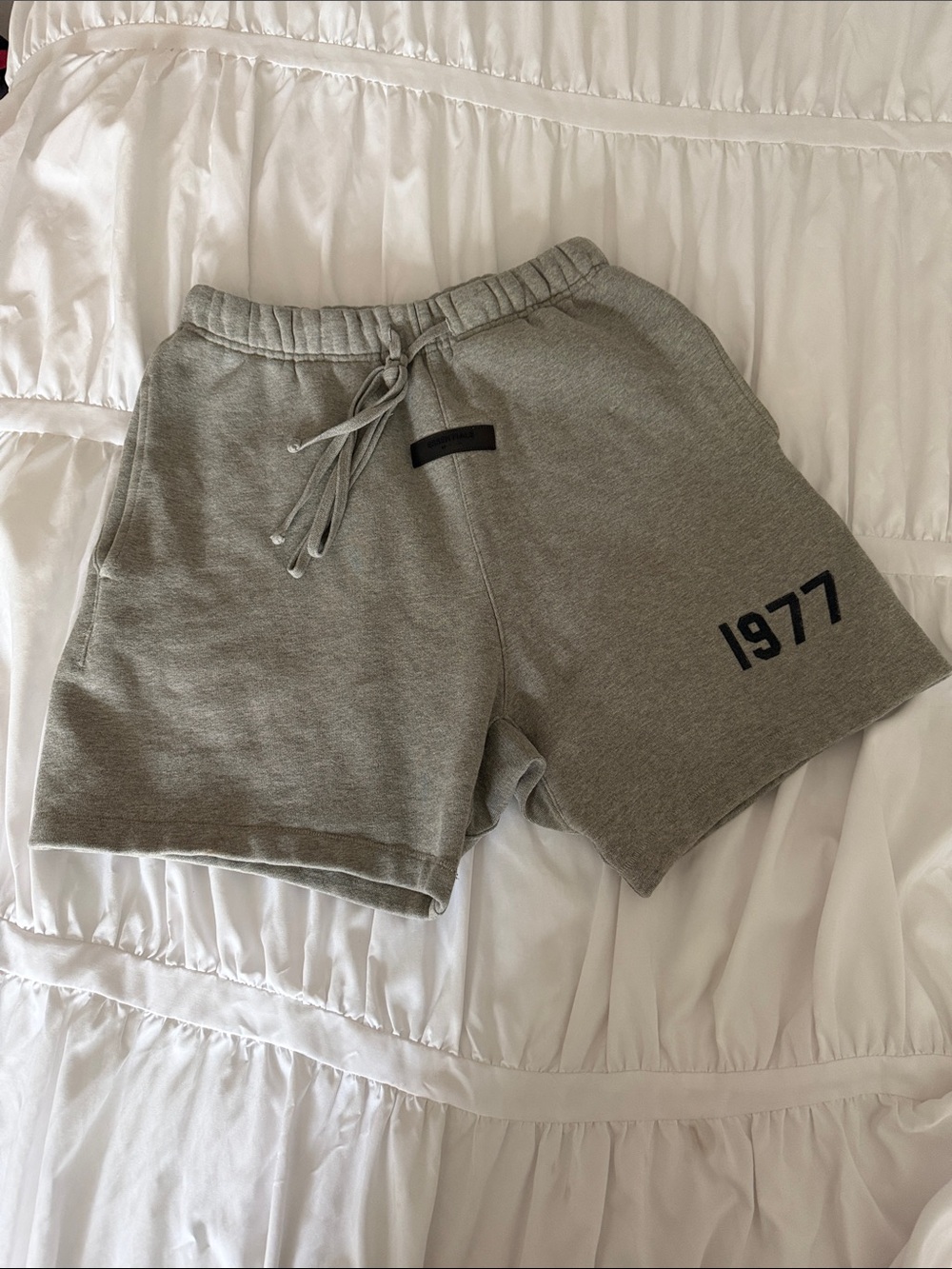 Essentials Men's Gray Athletic Shorts with 1977 Graphic